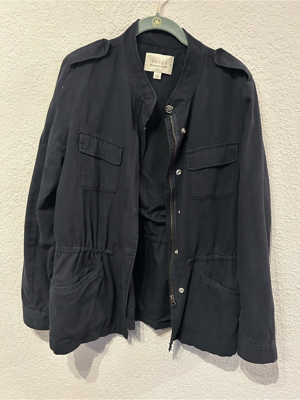 hinge Black Military-Style Utility Jacket